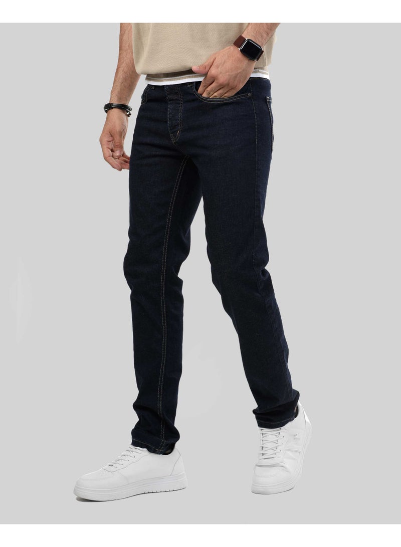 دوت جينز رجالي كحلي قصة سليم – بخياطة بارزة - Image 2